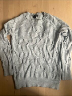 Women Light Blue Cable Crewneck Sweater